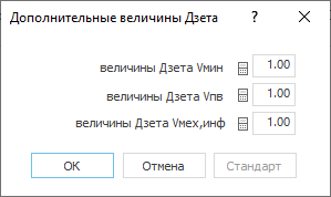 Диалог "Дополнительные величины Дзета" в LINEAR Building