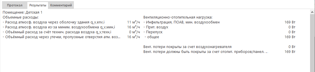 Результаты вентиляции LINEAR Building