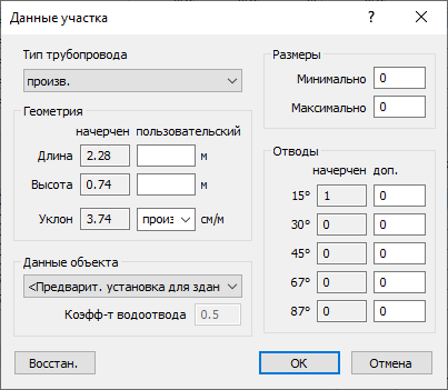Диалог Данные участка LINEAR AutoCAD