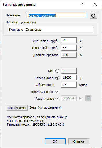 Технические данные Начало части сети LINEAR Revit