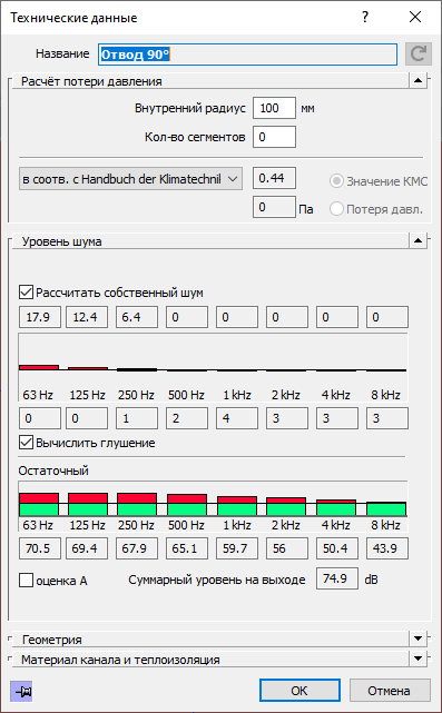 Диалог Технические данные LINEAR Revit