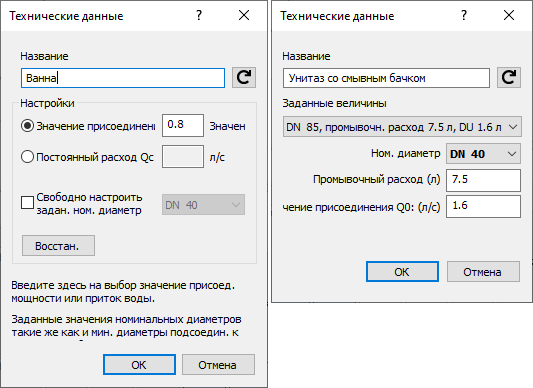 Диалог Технические данные LINEAR Revit