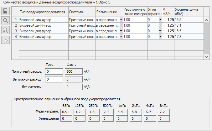 Раздел Количество воздуха и данные воздухораспределителя LINEAR Solutions для AutoCAD