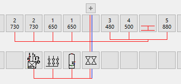 Schema mit zusätzlichen Abzweigen im Schemagenerator Heizung der LINEAR Solutions für Autodesk AutoCAD