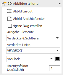 Bereich 2D-Abbilderstellung in den LINEAR Solutions für Autodesk AutoCAD