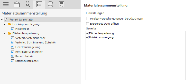 Materialzusammenstellung Projekt Linear Building