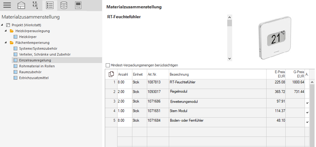 Materialzusammenstellung Modul Linear Building