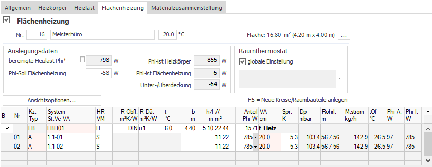 Flächenheizung Auslegung Raum Linear Building