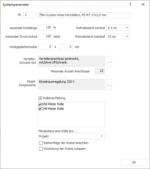 Dialog Systemparameter Linear Building