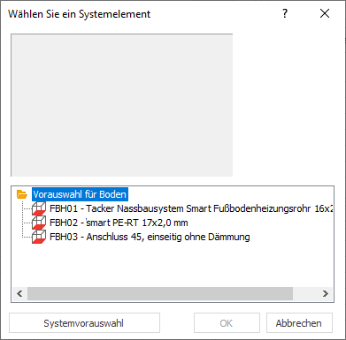 Auswahl Systemelement Dialog Linear Building