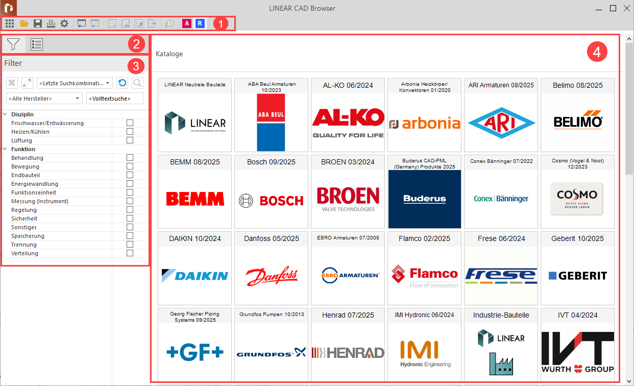 Der Filterbereich des LINEAR CAD Browser