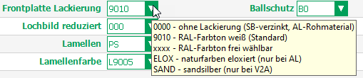 Tooltip zu den Auswahlmöglichkeiten einer Option im Dialog Bestellschlüssel