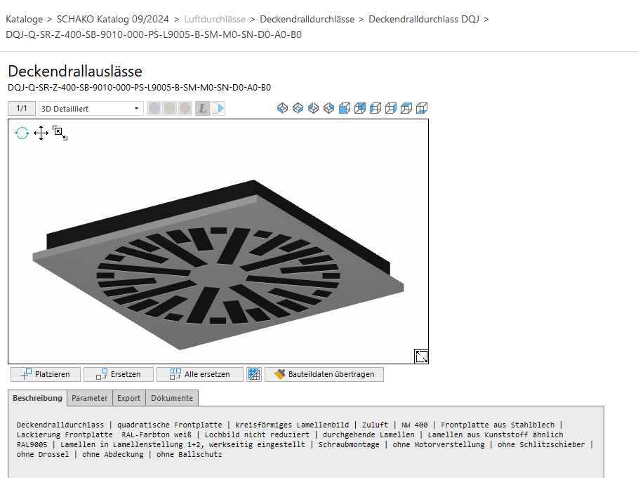 Konfiguriertes Bauteil eines Drittanbieters im LINEAR CAD Browser