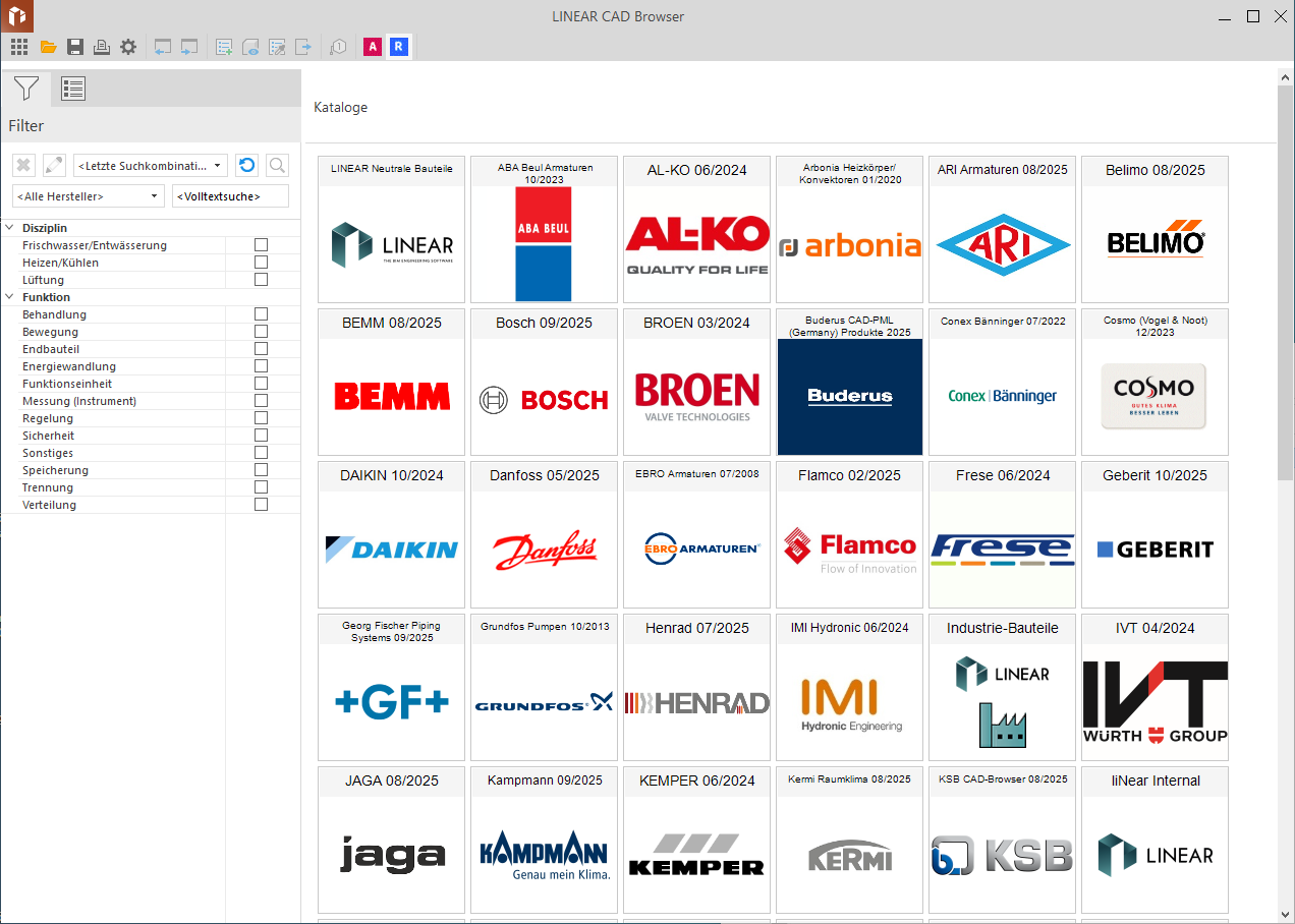 Herstellerdatensätze im LINEAR CAD Browser