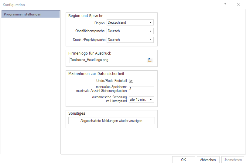 Die Konfiguration des LINEAR CAD Browsers