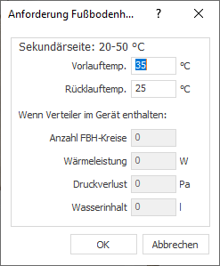 Dialog "Anforderung Fußbodenheizung" Linear AutoCAD