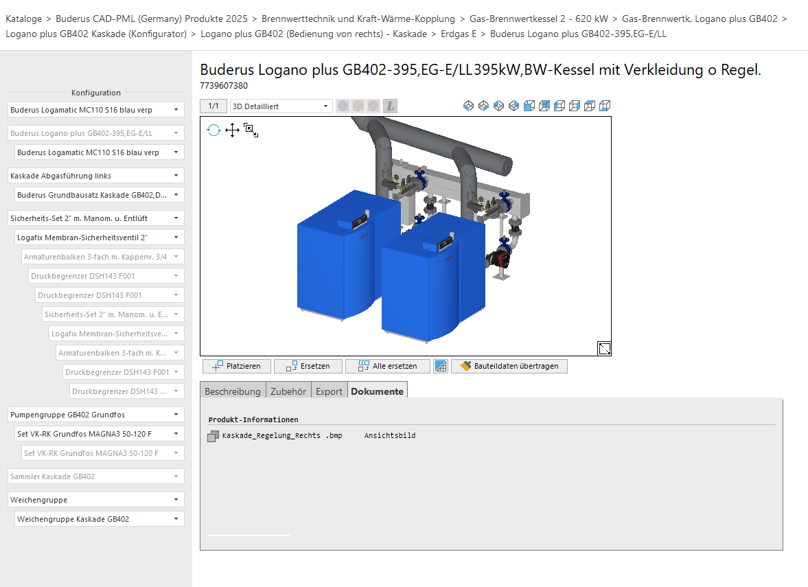 Konfiguration eines Bauteils im LINEAR CAD Browser