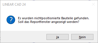 Meldung bei Bauteilen ohne Positionsnummern in den LINEAR Solutions für Autodesk AutoCAD