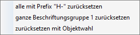 Menü mit den Optionen zum Zurücksetzen von Positionsnummern im Dialog "Positionsnummern vergeben" der LINEAR Solutions für Autodesk AutoCAD