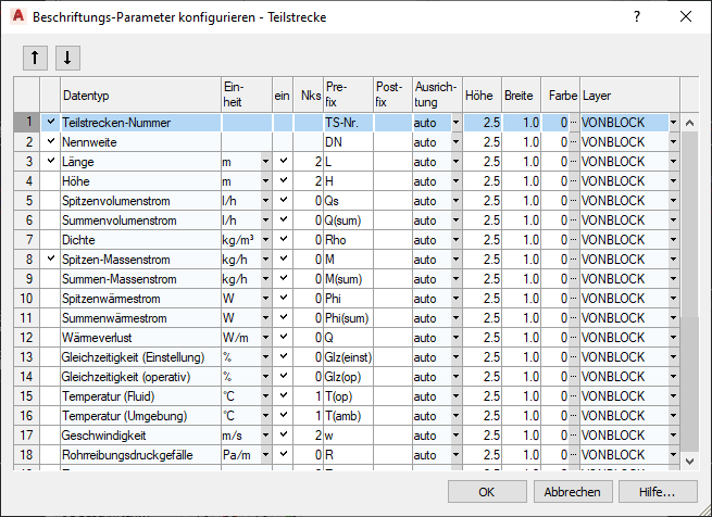 AutoCAD-Dialog Beschriftungs-Parameter konfigurieren