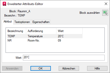 AutoCAD-Dialog "Erweiterter Attributs-Editor"
