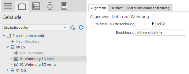 Bereich: "Allgemeine Daten zu: Wohnung" in LINEAR Building