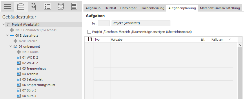 Modulübersicht Aufgabenplanung Linear Building