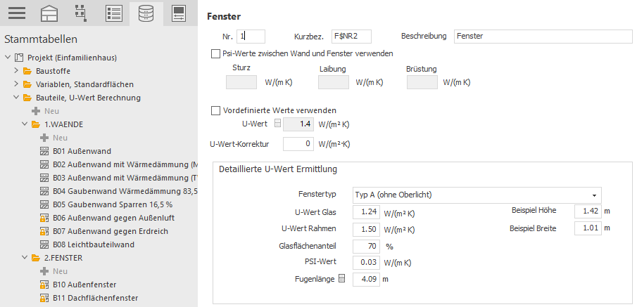 Stammtabellen Fenster Linear Building