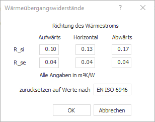 Dialog Wärmeübergangswiderstände in LINEAR Building