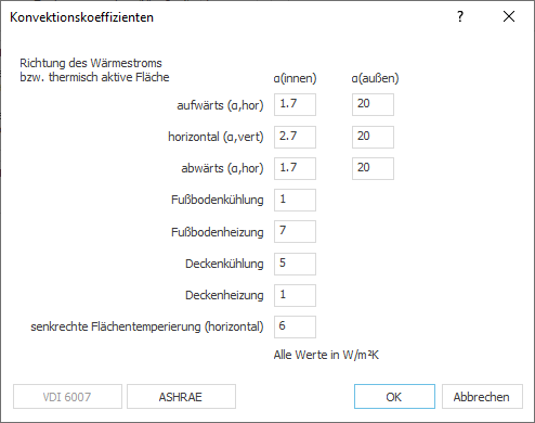 Dialog Konvektionskoeffizienten Linear Building