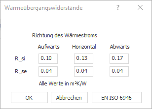 Dialog Wärmeübergangswiderstände in LINEAR Building