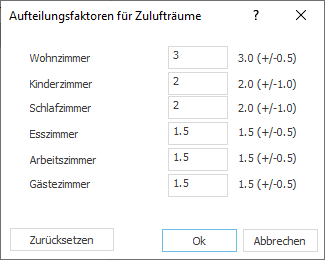 Dialog Aufteilungsfaktoren Zulufträume Linear Building