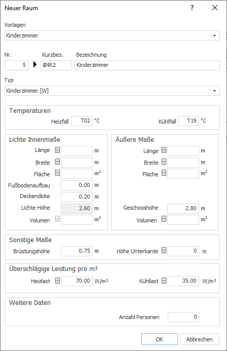 Dialog Neuer Raum - LINEAR Building