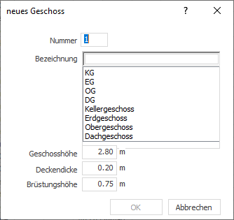 Dialog neues Geschoss - LINEAR Building