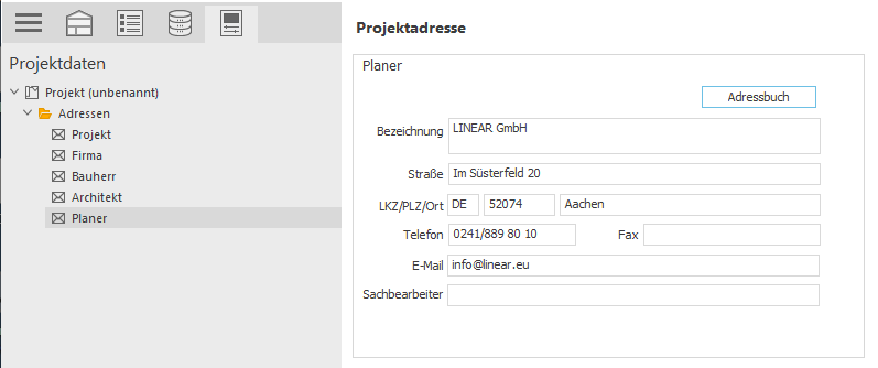 Dialog Projektadresse Linear Building