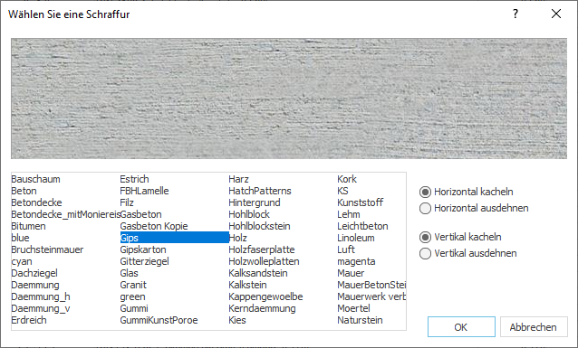 Dialog Schraffur wählen Linear Building