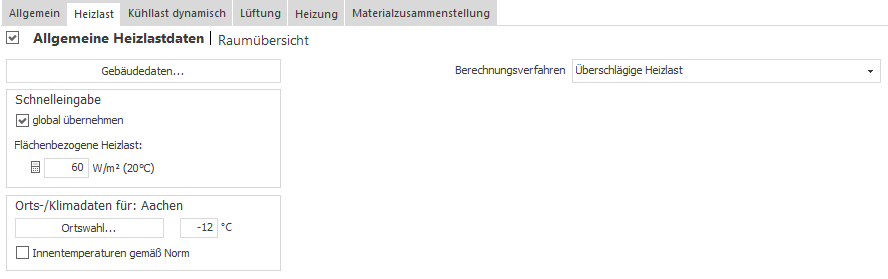 Heizlast Allgemeine Heizlastdaten Linear Building