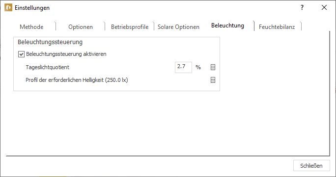 Einstellungen Beleuchtung Linear Building