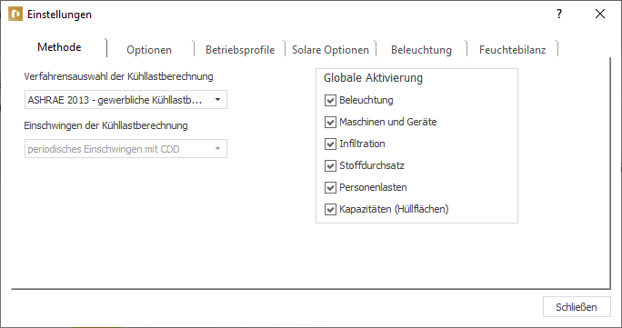 Dialog Einstellungen Linear Building