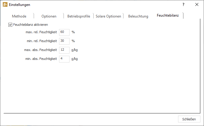 Dialog Einstellungen Linear Building