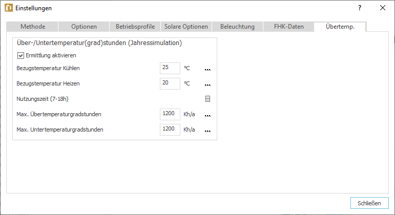 Dialog Einstellungen Linear Building