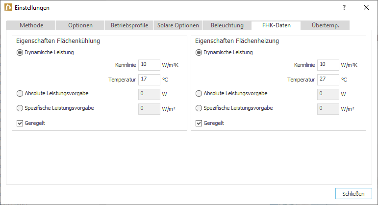 Einstellungen FHK Daten Linear Building