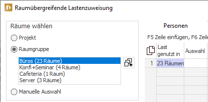 Raumübergreifende Lastenzuweisung Linear Building