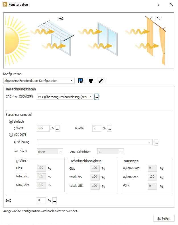 Kühllast Fensterkonfiguration Linear Building