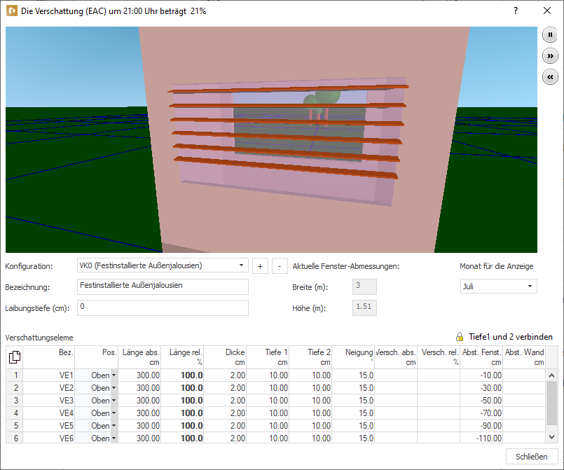 Dialog Verschattung Linear Building