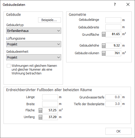 Gebäudedaten Linear Building