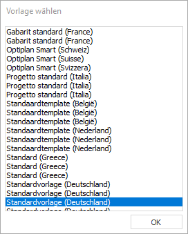 Dialog "Vorlage wählen" bei der Gebäudeerfassung in LINEAR Building