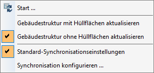 Menü mit den Aktualisierungs-Optionen in LINEAR Building