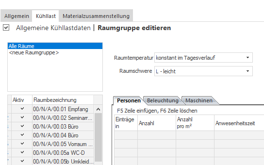 Raumgruppe editieren Projektebene Linear Building