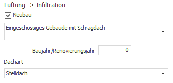 Bereich "Lüftung -> Infiltration" des Berechnungsverfahrens "ISSO 51 und 53" in LINEAR Building